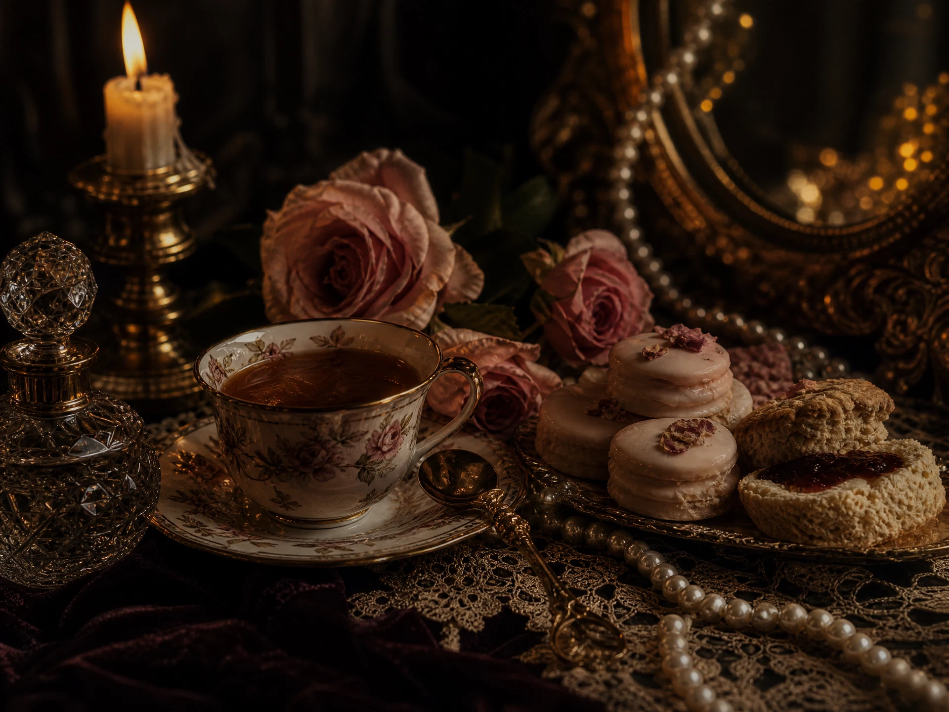 Fine porcelain, old roses and layered Victorian table styling